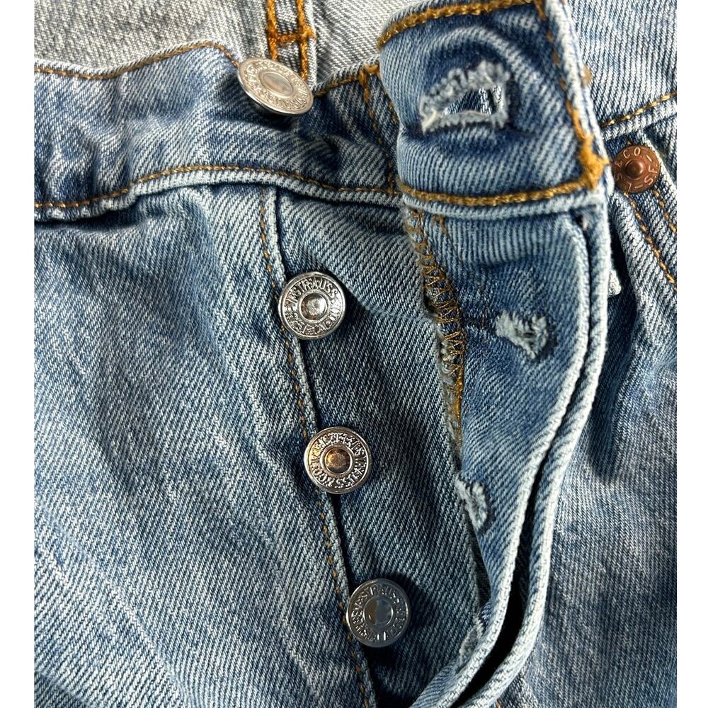 Levi’s 501 Women’s W32 14/15 High Rise Cutoff Denim Shorts Raw Frayed Hem Blue - Picture 5 of 9